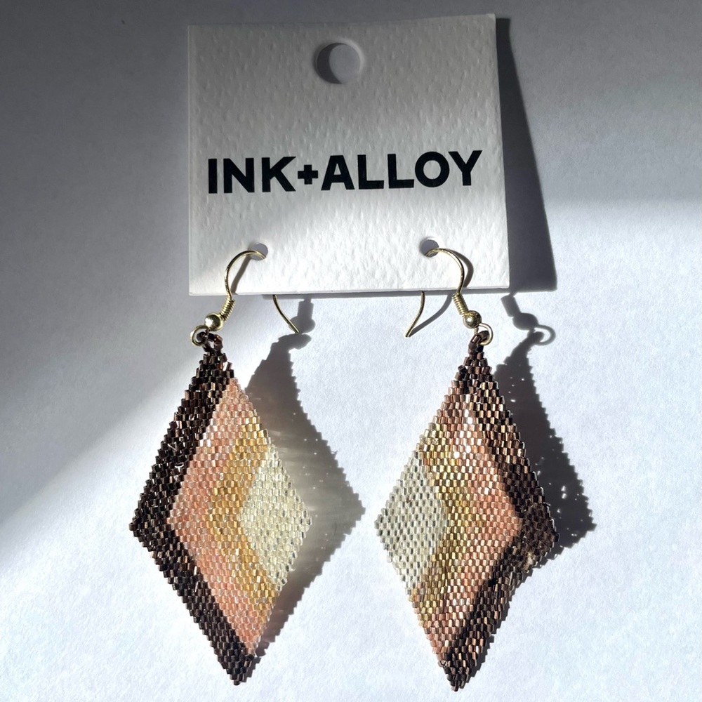 Ink + Alloy Beaded Brown and Pink Statement Earrings